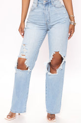 Rowdy Ripped Straight Leg Jeans - Light Wash Ins Street